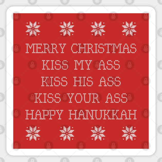 Merry Christmas, kiss my ass, kiss his ass, kiss your ass, Happy Hanukkah Sticker by BodinStreet